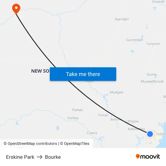 Erskine Park to Bourke map