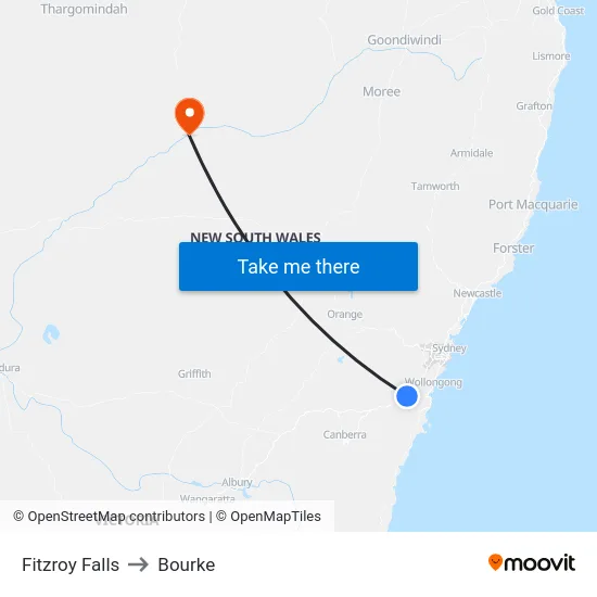 Fitzroy Falls to Bourke map