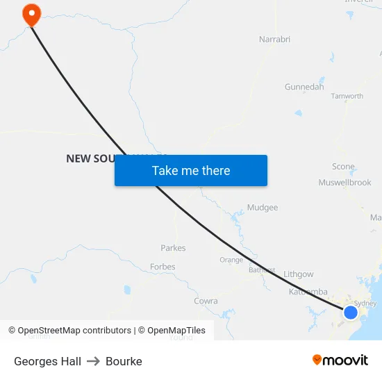 Georges Hall to Bourke map