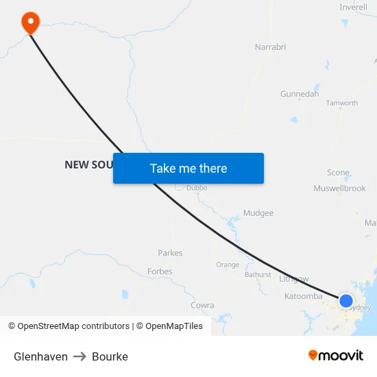 Glenhaven to Bourke map