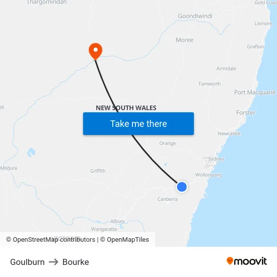 Goulburn to Bourke map