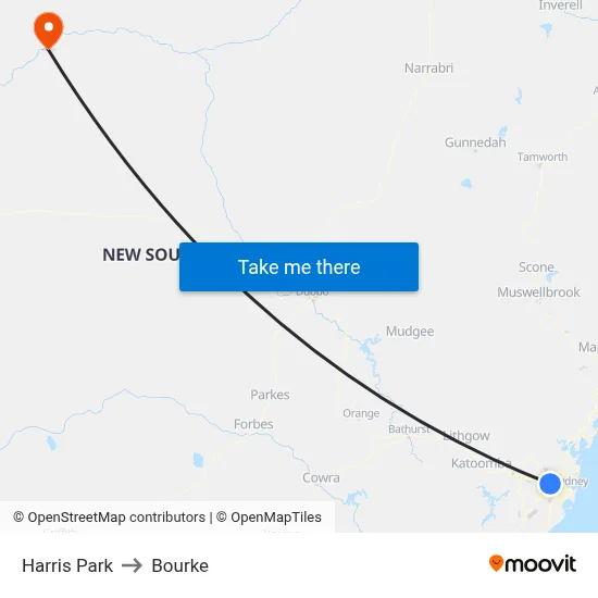 Harris Park to Bourke map