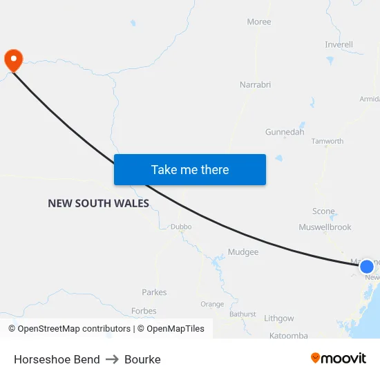 Horseshoe Bend to Bourke map