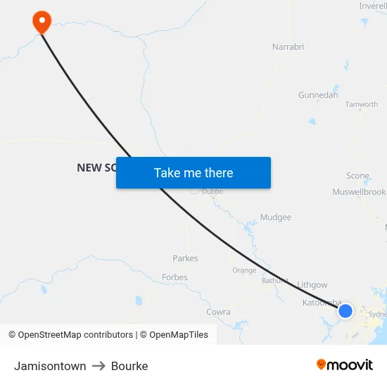 Jamisontown to Bourke map