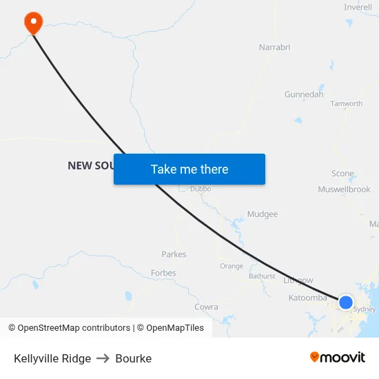 Kellyville Ridge to Bourke map