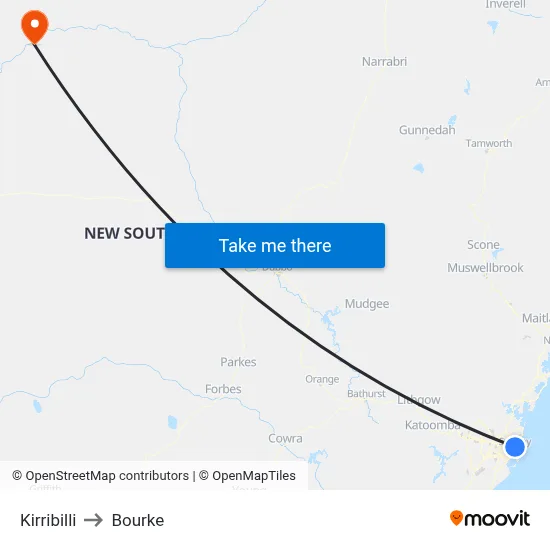 Kirribilli to Bourke map