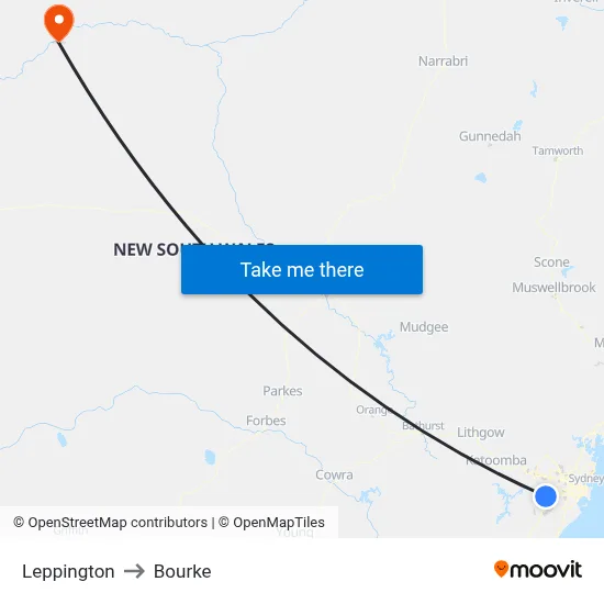 Leppington to Bourke map