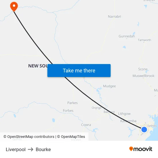 Liverpool to Bourke map