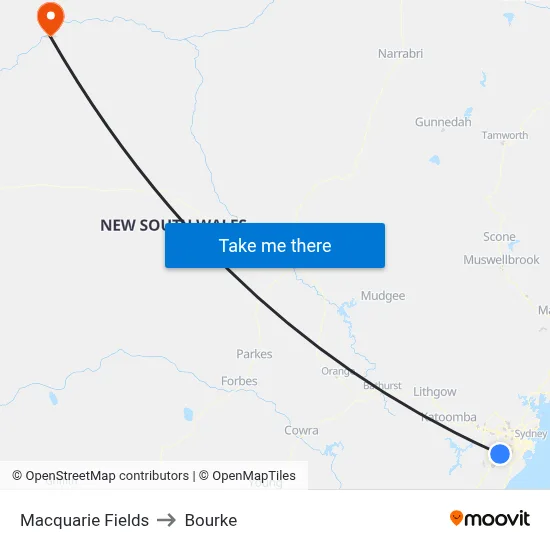 Macquarie Fields to Bourke map