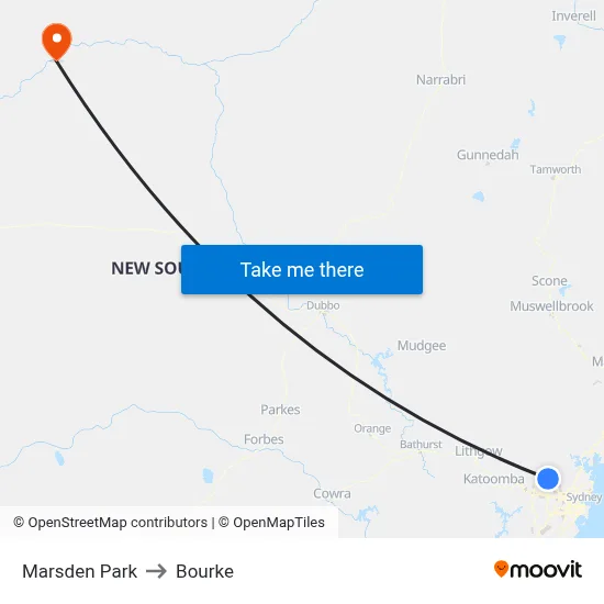 Marsden Park to Bourke map