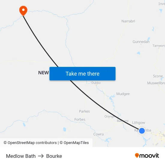 Medlow Bath to Bourke map
