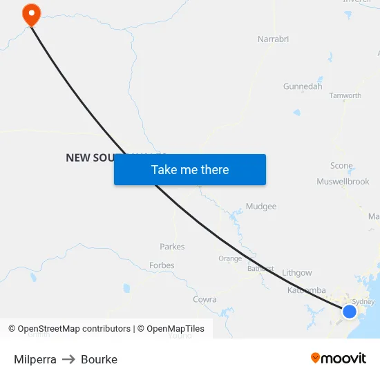 Milperra to Bourke map