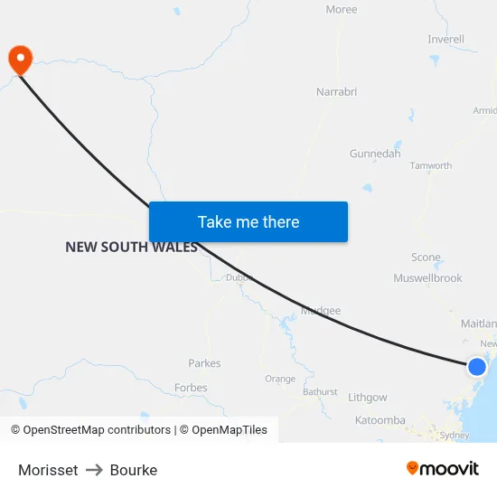 Morisset to Bourke map