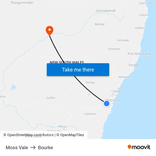 Moss Vale to Bourke map