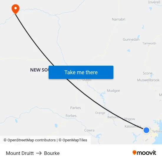 Mount Druitt to Bourke map