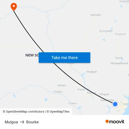 Mulgoa to Bourke map
