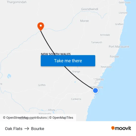 Oak Flats to Bourke map