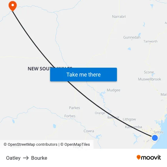 Oatley to Bourke map