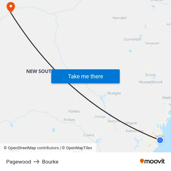 Pagewood to Bourke map