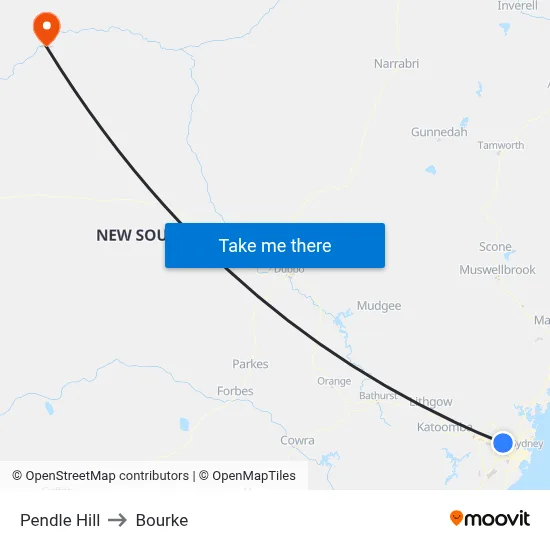 Pendle Hill to Bourke map