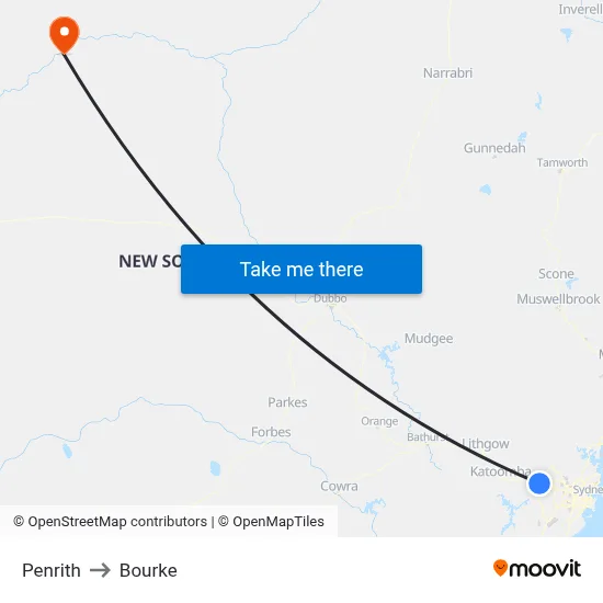 Penrith to Bourke map