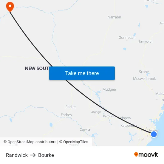 Randwick to Bourke map