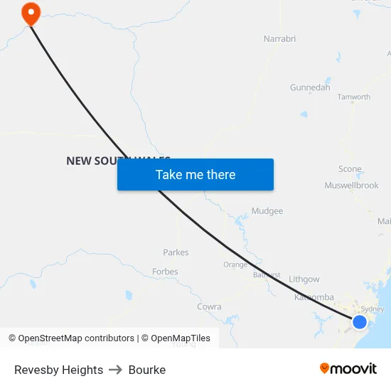 Revesby Heights to Bourke map