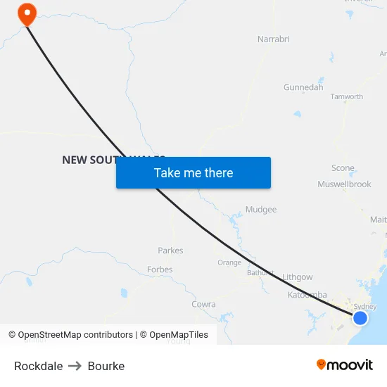 Rockdale to Bourke map
