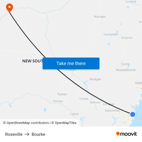 Roseville to Bourke map