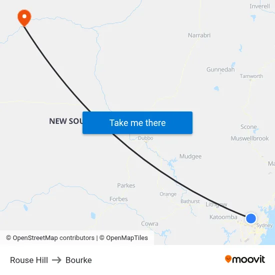 Rouse Hill to Bourke map