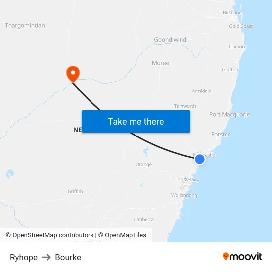 Ryhope to Bourke map