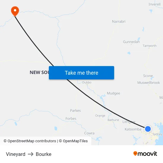 Vineyard to Bourke map