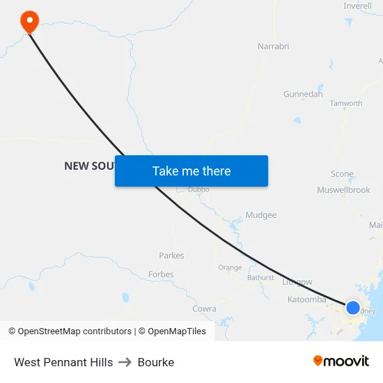 West Pennant Hills to Bourke map