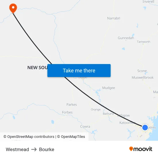 Westmead to Bourke map
