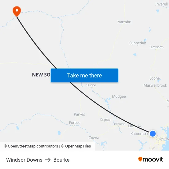 Windsor Downs to Bourke map