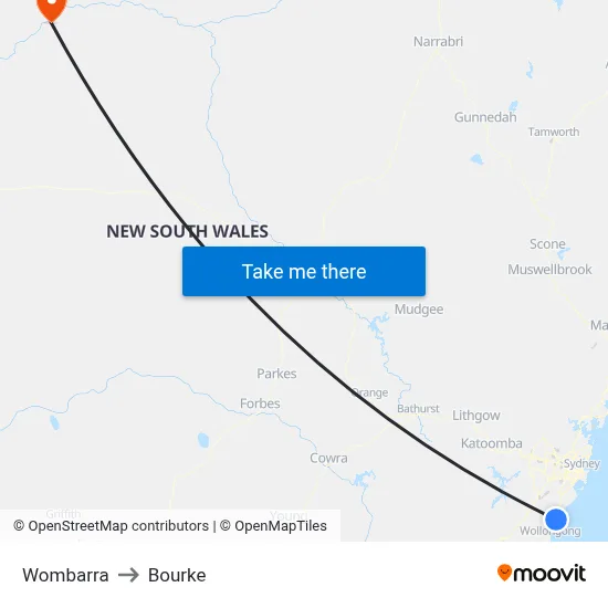 Wombarra to Bourke map