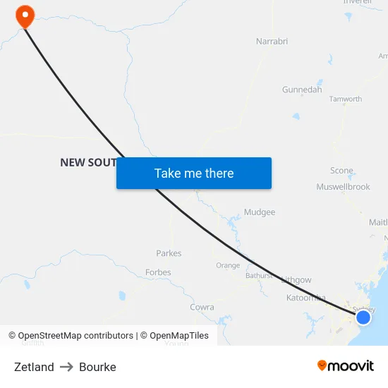Zetland to Bourke map