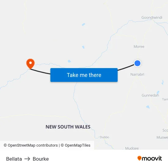 Bellata to Bourke map