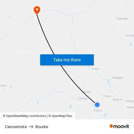 Canowindra to Bourke map