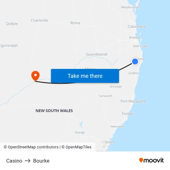 Casino to Bourke map