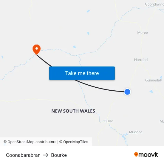 Coonabarabran to Bourke map
