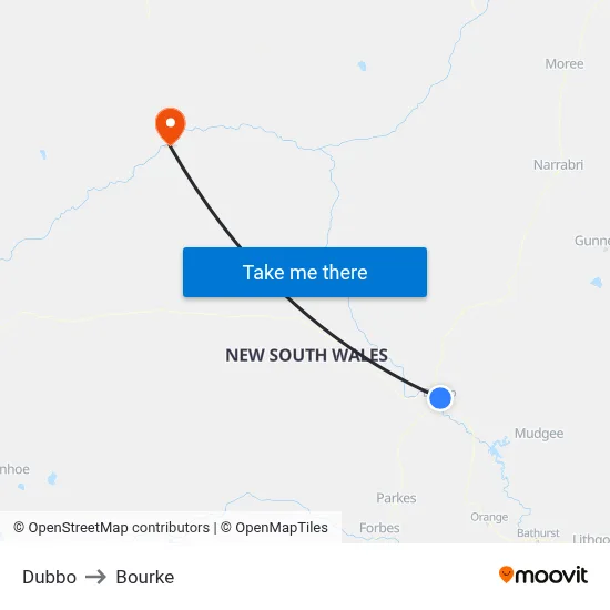 Dubbo to Bourke map