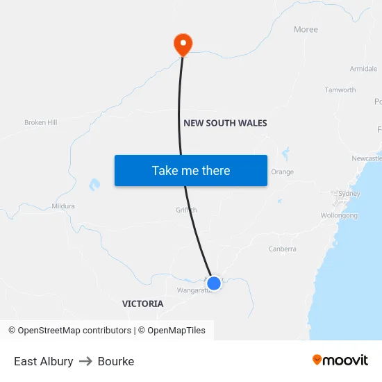 East Albury to Bourke map