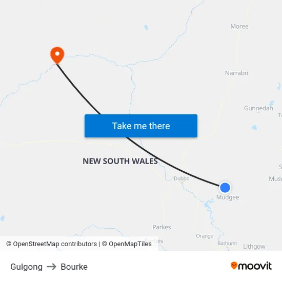 Gulgong to Bourke map