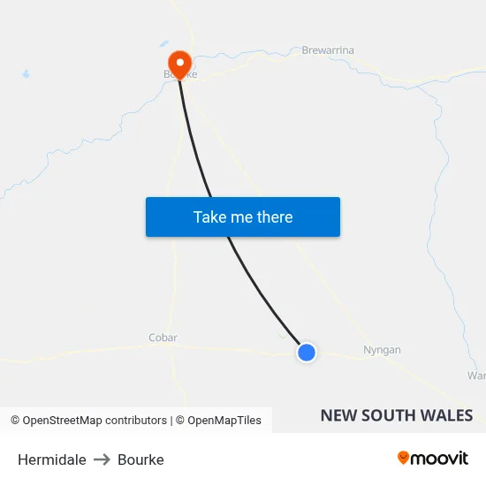 Hermidale to Bourke map