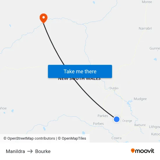 Manildra to Bourke map