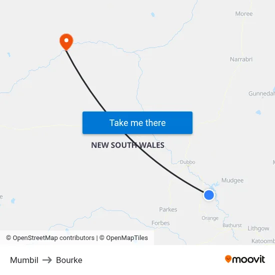 Mumbil to Bourke map