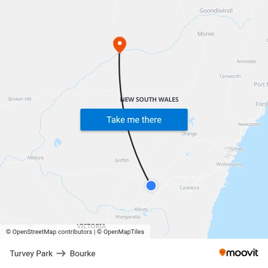 Turvey Park to Bourke map