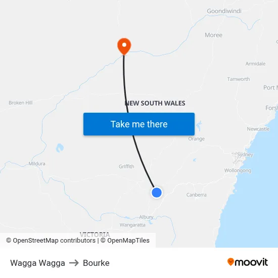 Wagga Wagga to Bourke map