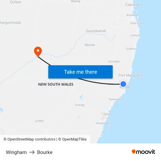 Wingham to Bourke map